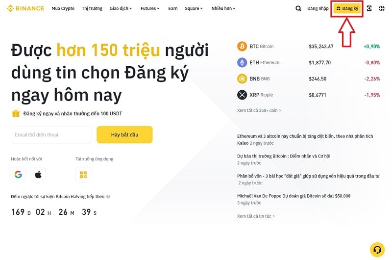 Hướng dẫn cách đăng ký Binance bằng máy tính