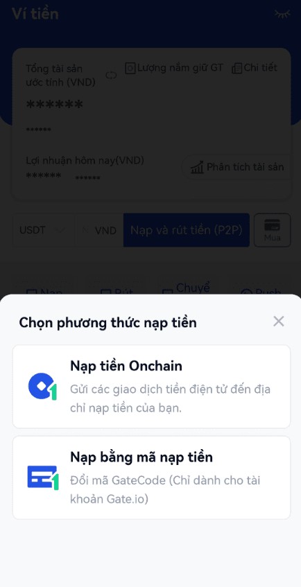 cách nạp tiền vào sàn gate.io trên app