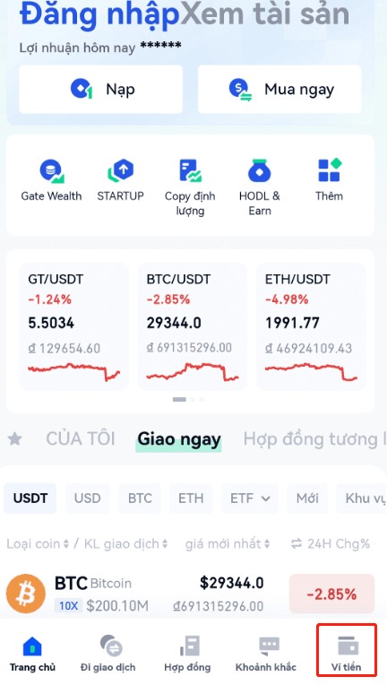 cách nạp tiền vào sàn gate.io trên app